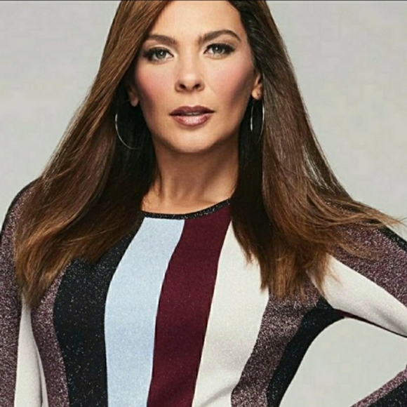 NEW INC Metallic Striped Knit Top M Petite MP Long Sleeve Sparkly - Picture 2 of 7